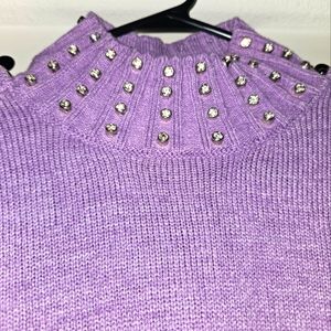 Unique NY&C Purple Gem TurtleNeck Sweater with Gem Choker collar - NWT